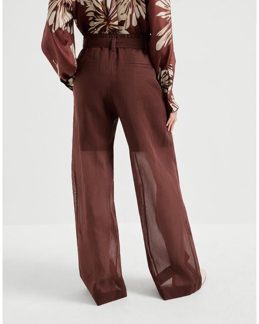 Brunello Cucinelli Purple Cotton Organza Belted Trousers