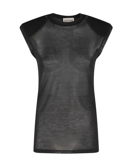 Semicouture Black Crew-Neck Top