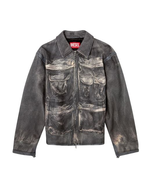DIESEL Gray L-Mayer Distressed Leather Jacket for men