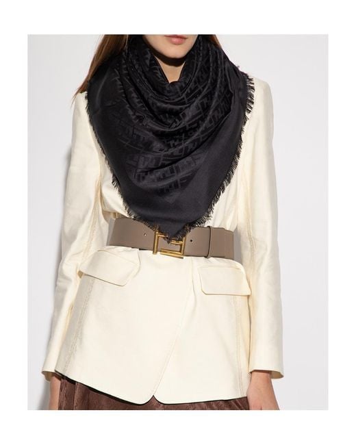 Fendi Black Ff Logo Printed Fringe Detailed Scarf