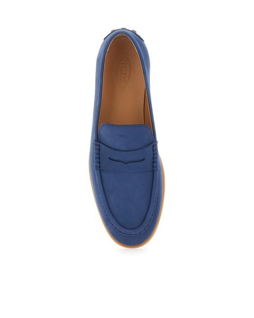 Tod's Blue Logo Embossed Slip-On Loafers