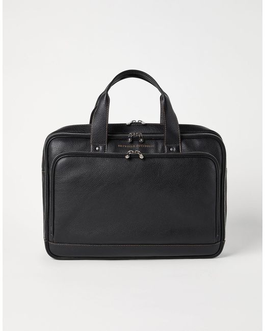 Brunello Cucinelli Black Leather Briefcase for men