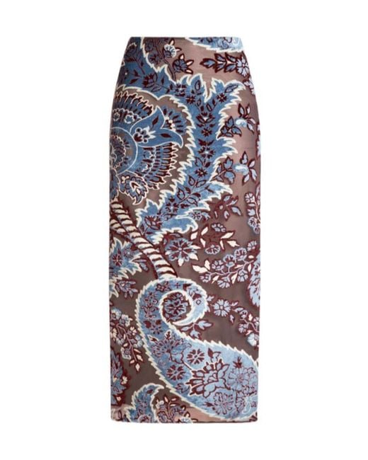 Etro Blue Pattern-Jacquard Velvet Midi Skirt