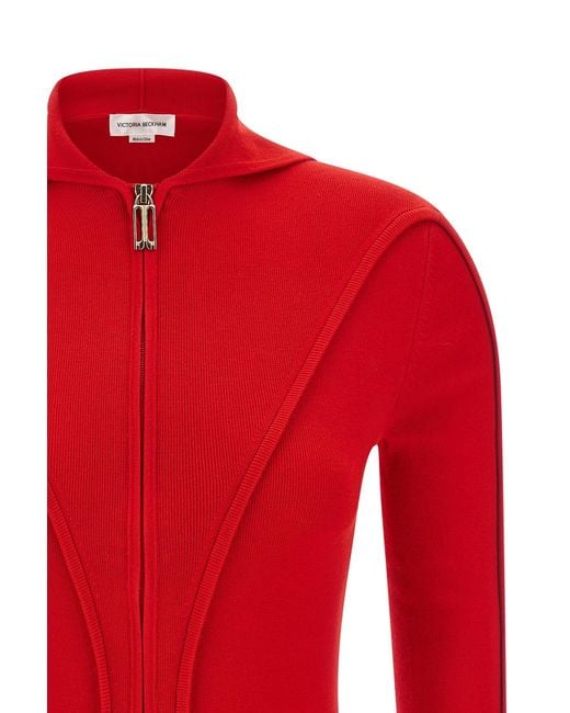 Victoria Beckham Red Zip-Up Knitted Hoodie