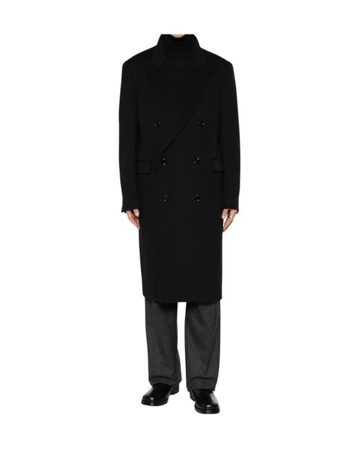 Lardini Black Double-Breasted Peak-Lapel Coat for men