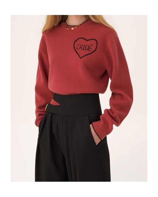Chloé Red Chloé Logo Intarsia Knit Sweater