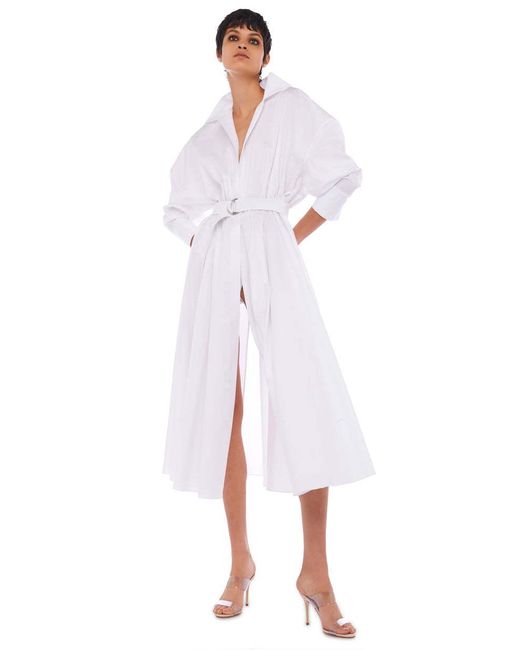 Norma Kamali White Belted-Detail Midi Shirt Dress