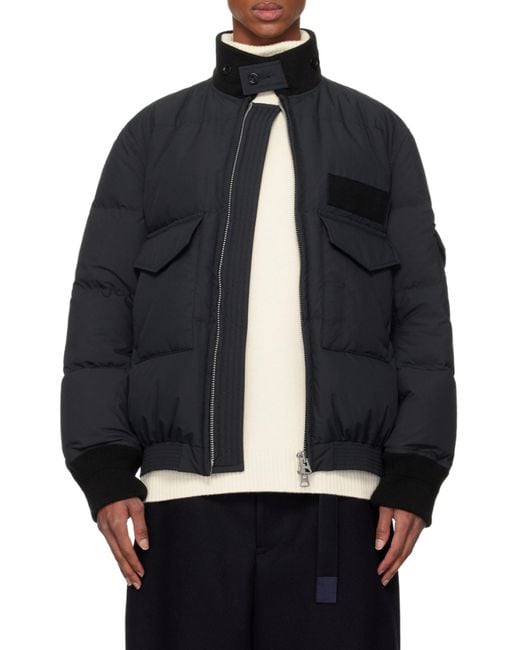 Sacai Gray Rip Stop Puffer Jacket for men