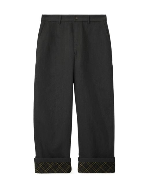 Burberry Black Logo Embroidered Straight Leg Trousers for men