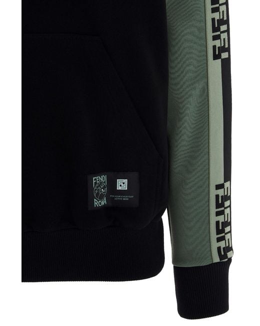 Fendi Black Ff Stripe Panelled Hoodie for men