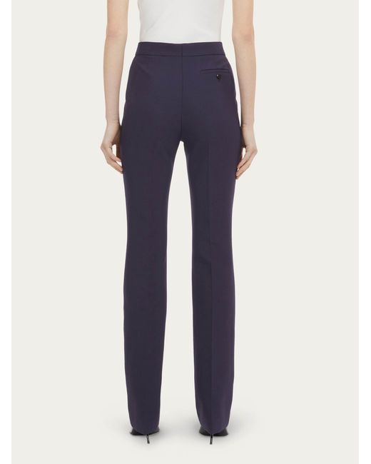 Ferragamo Blue Front Pleated Wool Casual Pants
