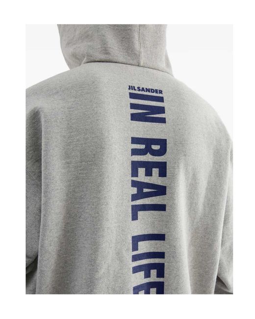 Jil Sander Gray Logo-Print Jersey Hoodie for men