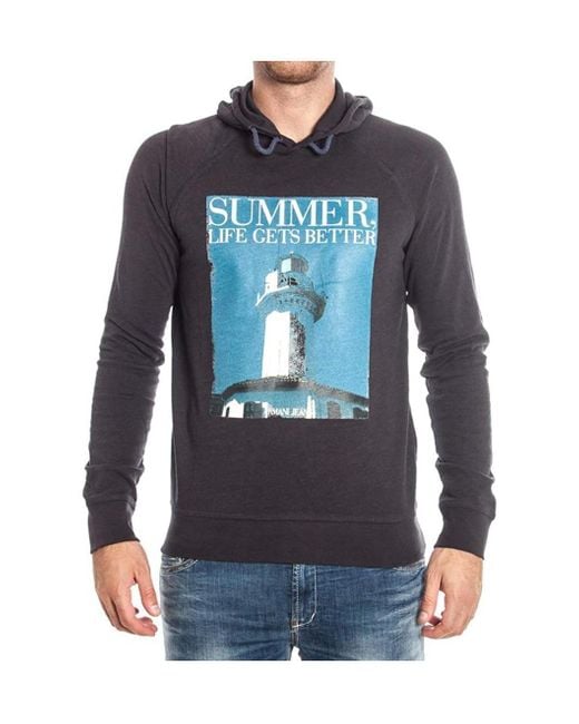 Armani Jeans Blue Logo Hooded Sweater for men
