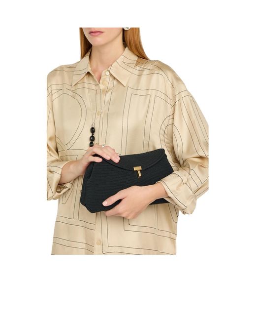 Totême  Black T-Lock Woven Clutch
