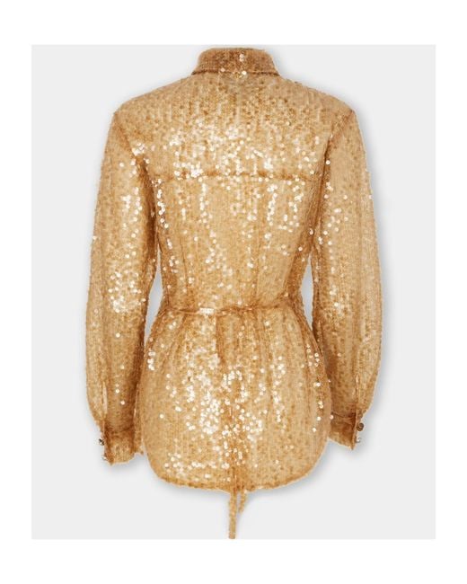 Rabanne Natural Sequin-Embroidered Shirt