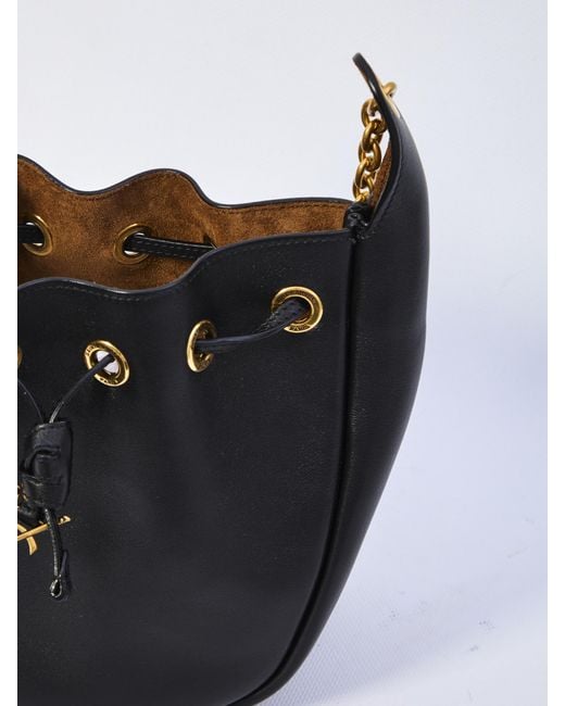 Saint Laurent Black Cassandre Drawstring Leather Shoulder Bag