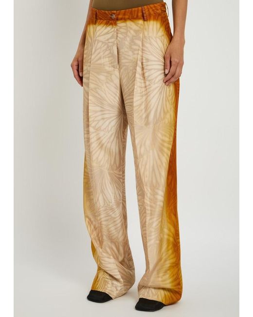 Dries Van Noten Natural Porter Printed Silk Trousers