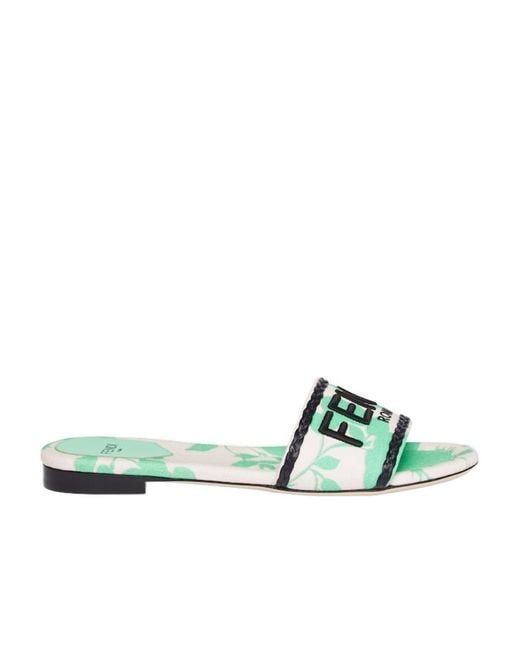Fendi Green Canvas Slides