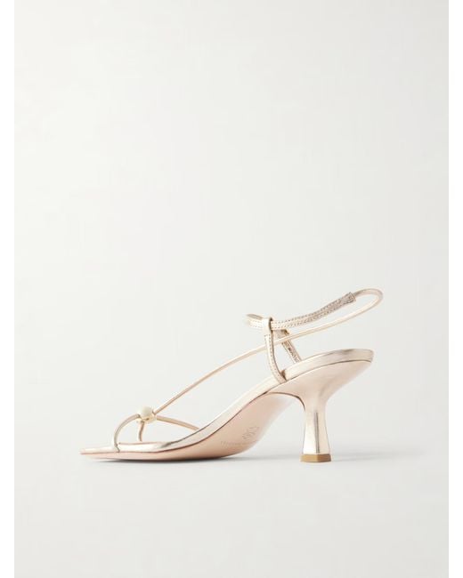 Loeffler Randall White Embellished Metallic Leather Sandals