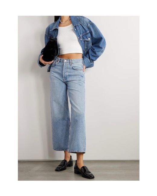Agolde Blue High-Waist Wide-Leg Denim Trousers