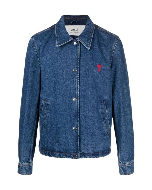 AMI Blue Logo Denim Jacket for men