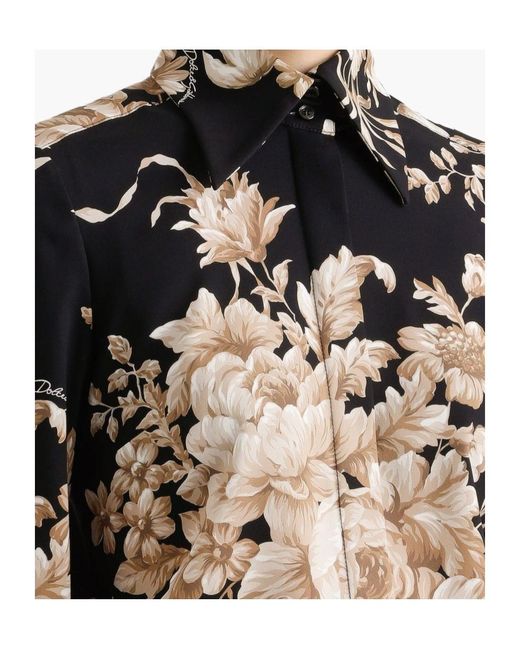 Dolce & Gabbana Black Silk-Blend Rose Print Shirt