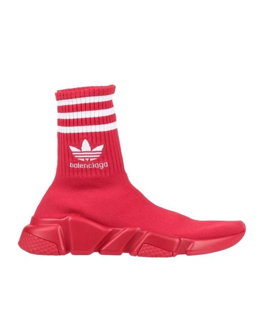 Balenciaga Red Solid Color Sock-Style Sneakers