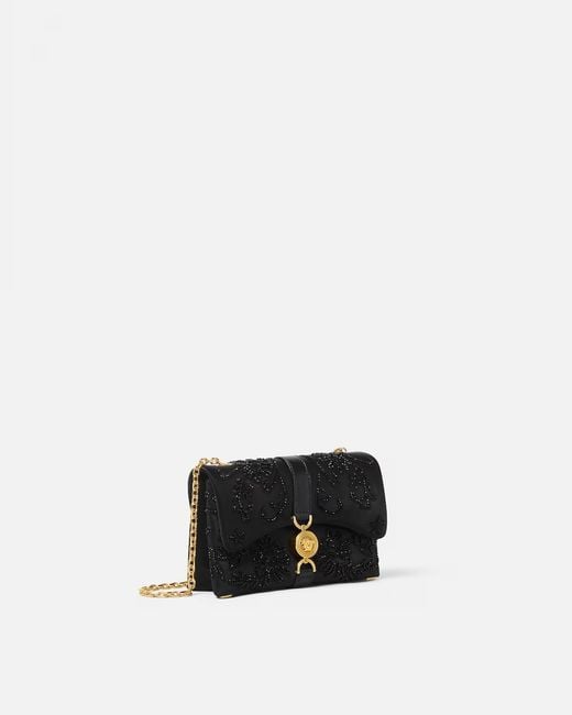 Versace Black Kleio Embroidered Satin Mini Crossbody Bag