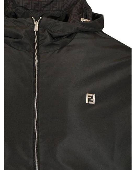 Fendi Black Ff Hooded Drawstring Jacket for men