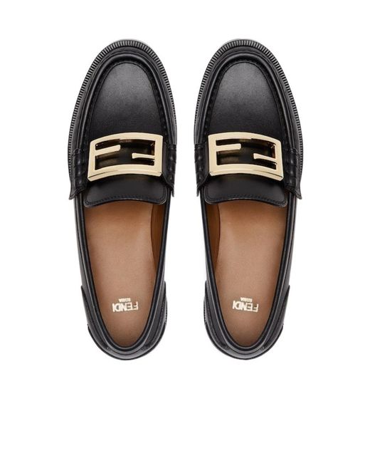 Fendi Black Baguette Slip-On Loafers