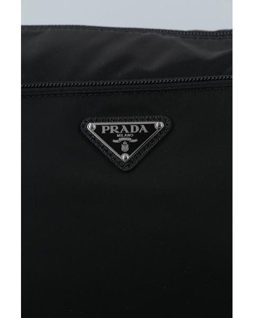 Prada Black Logo Plaque Zipped Shoulder Bag