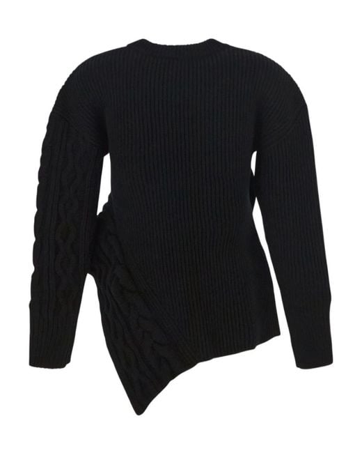 McQueen Black Asymmetric Knitted Crewneck Jumper