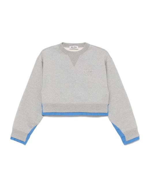 Miu Miu Gray Logo-Patch Cropped Sweatshirt