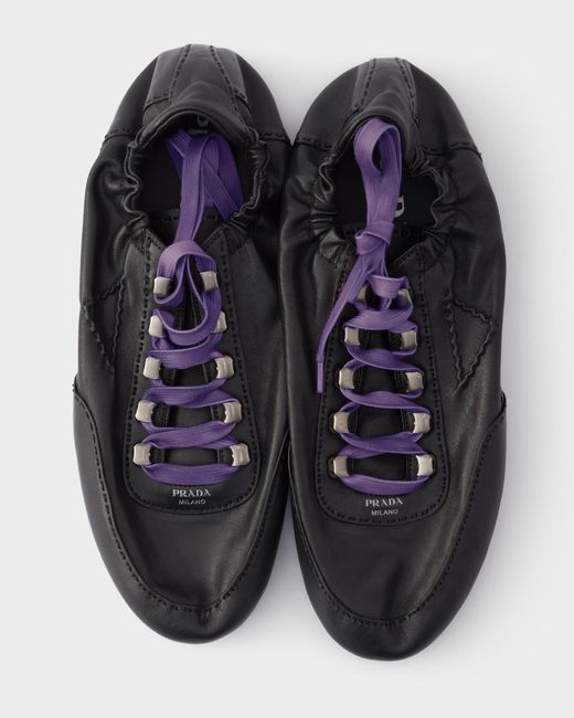 Prada Black Collapse Antiqued Nappa Leather Sneakers With Hooks for men