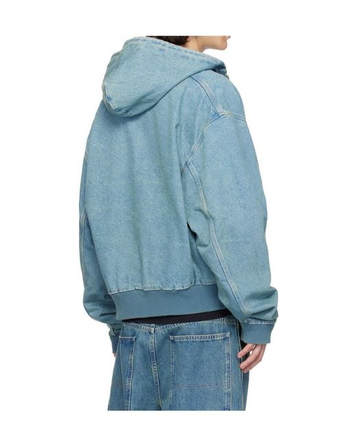 Vetements Blue Hooded Zip-Up Denim Jacket for men