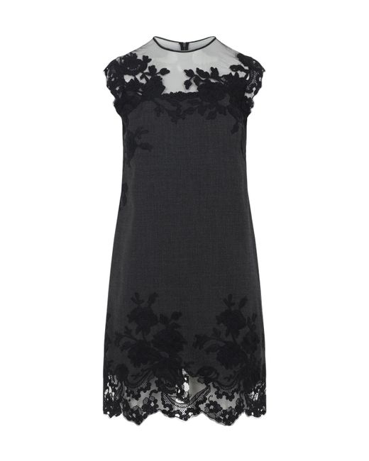 Ermanno Scervino Black Lace-Embellished Wool Dress