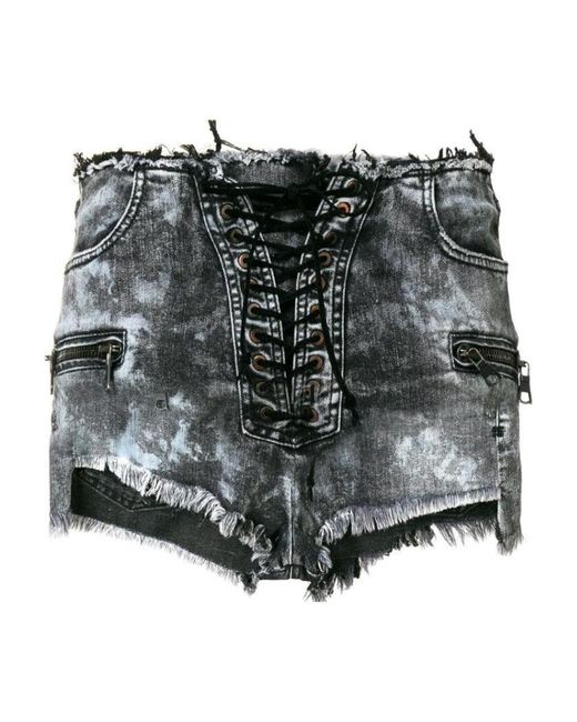 Unravel Project Gray Retro Trimmed Denim Shorts