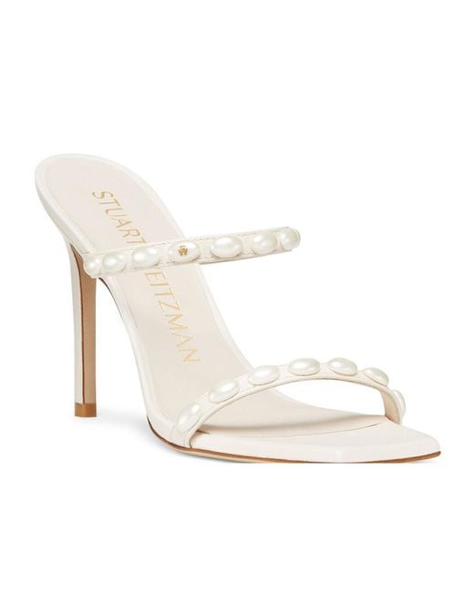 Stuart Weitzman White Aleena Pearlita 115Mm Leather Sandals