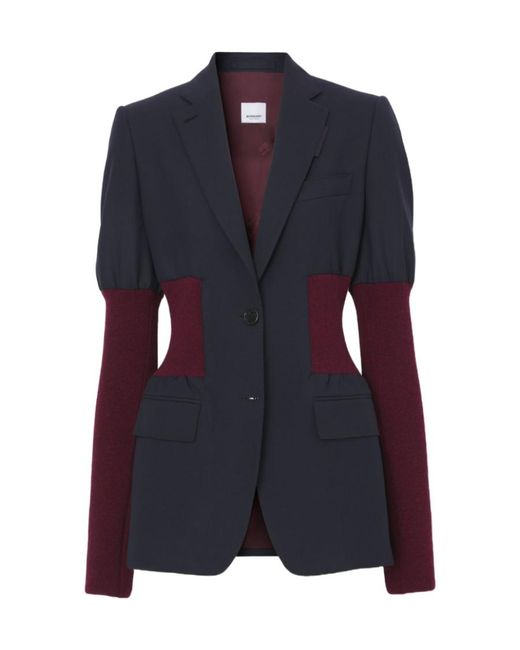 Burberry Blue Wool-Panel Fitted Jacket