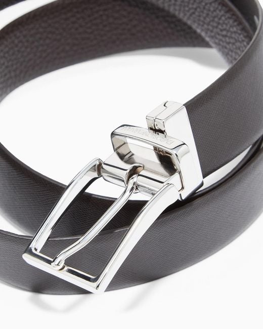Emporio Armani White Logo Engraved Buckle Belt for men