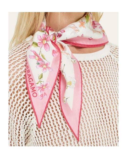 Ferragamo Pink Floral-Print Silk Scarf