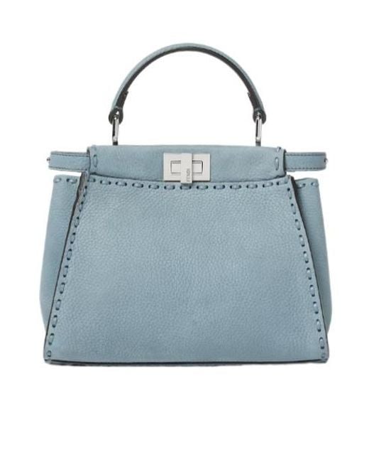 Fendi Blue Peekaboo Mini Top Handle Bag