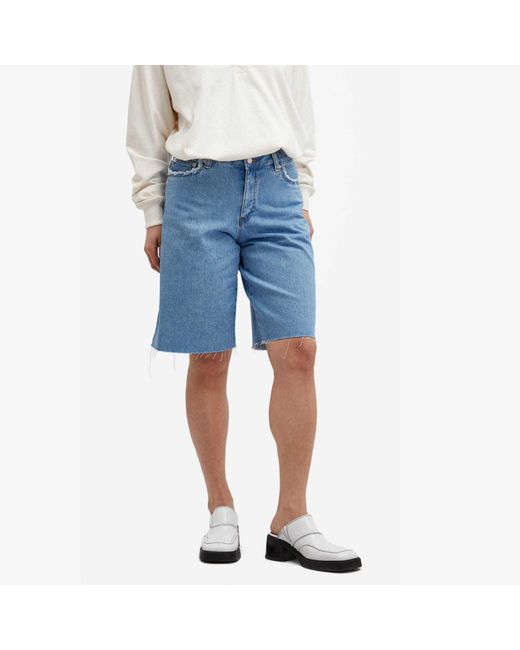 A.P.C. Blue Frayed Detailing Denim Shorts