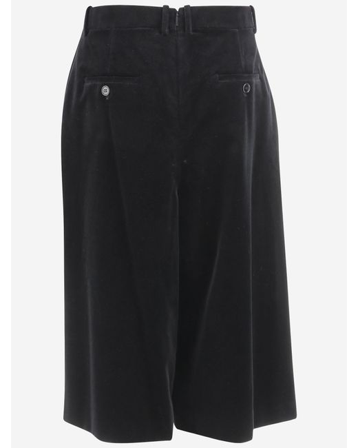 Saint Laurent Black Velvet-Pleated Midi Skirt
