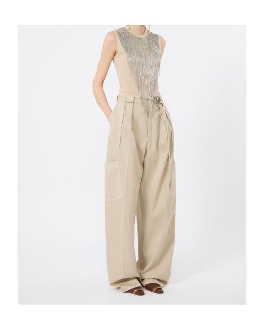 Sportmax Natural Fringed Crystal-Embellished Top