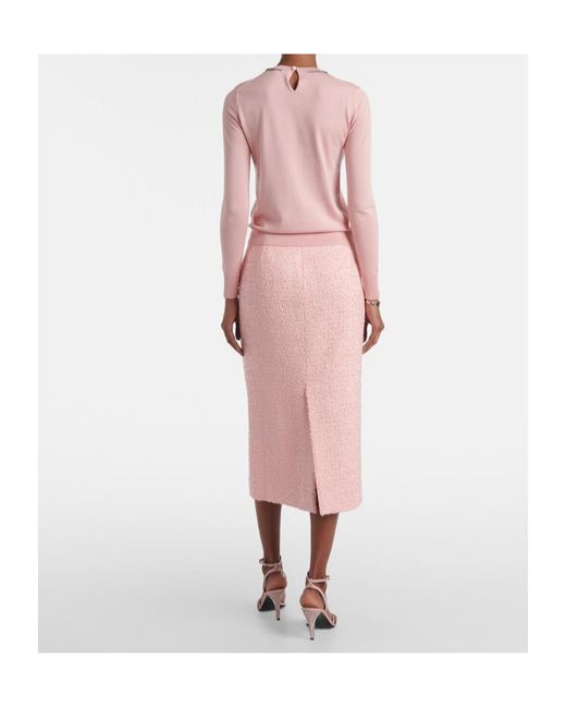 Carolina Herrera Pink Embellished Silk And Cotton Sweater