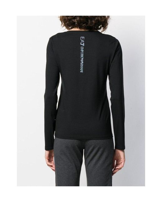 EA7 Black T-Shirt With Round Neck And Long Sleeves