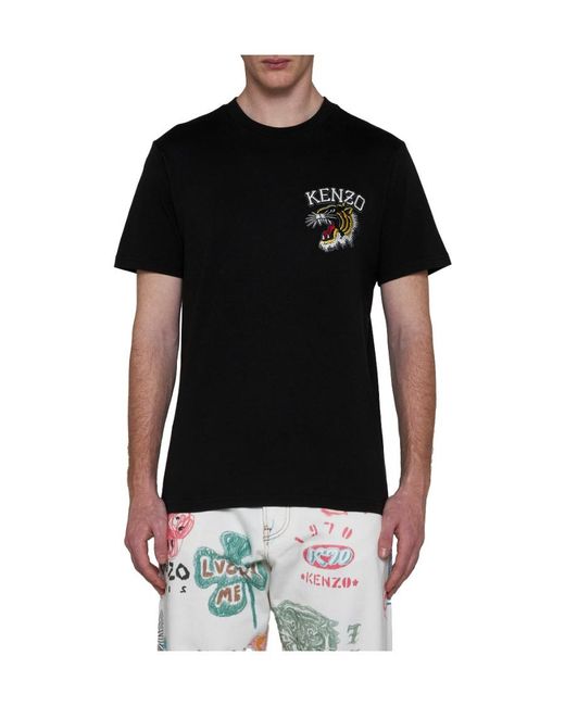 KENZO Black Tiger Embroidered Crewneck T-Shirt for men