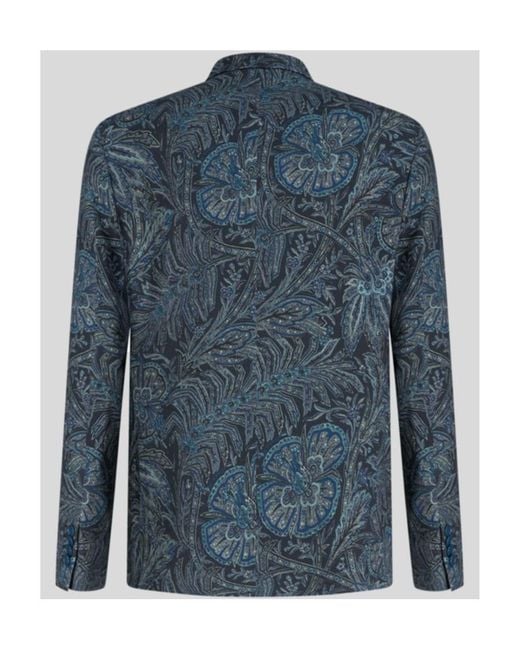 Etro Blue V-Neck Floral Printed Blazer for men