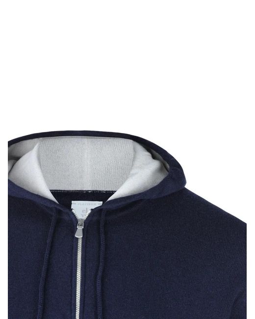 Eleventy Blue Hooded Zip-Up Cashmere Sweater for men